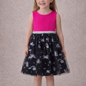 Sweet Heart Rose Dress Unicorn Tulle Sleeveless Pink Black Girls Size 5